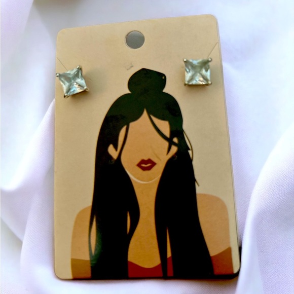 Square Cut CZ Pierced Silver Earring’s by Sophie Harper! High Quality - Picture 1 of 2